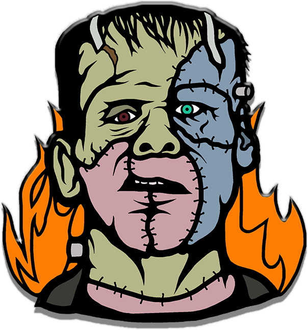frankenstein, enamel pin, horror pin, horror movies, scary movies, glitter pin 